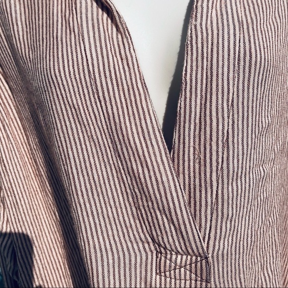 FREE PEOPLE On The Road Striped Oxford Tee Tunic Cranberry V-neck blouse - Picture 10 of 12